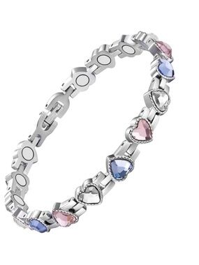 Magnetic Pink & Blue Heart Silver Toned Bracelet